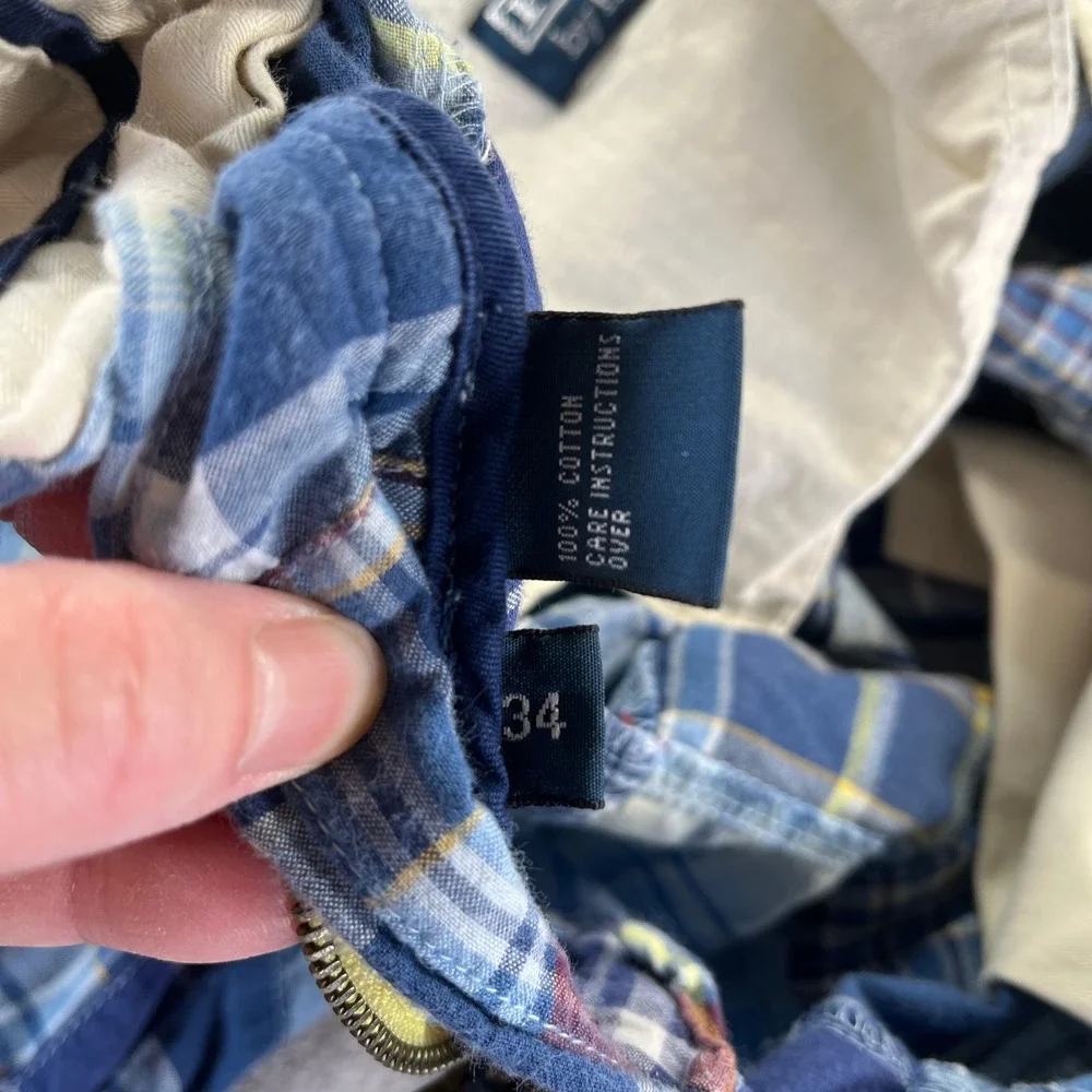 Polo Ralph Lauren Patchwork Shorts 34 Blue Plaid Cotton Collegiate Ivy League